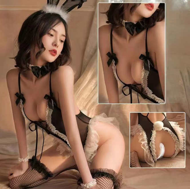 Deep V-Neck Maid Costume Lingerie for Night Play